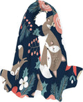 Hyjoy Cute Foxes and Flowers on Dark Blue Long Silk Neck Scarf Lightweight Shawl Wrap Scarves for Women Girls