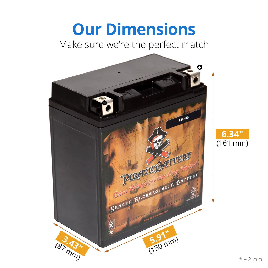 Pirate Battery Ytx16l-bs (16l-bs 12 Volts,14 Ah, 230 Cca) Jet Ski Battery for Yamaha Wave Runner 1993