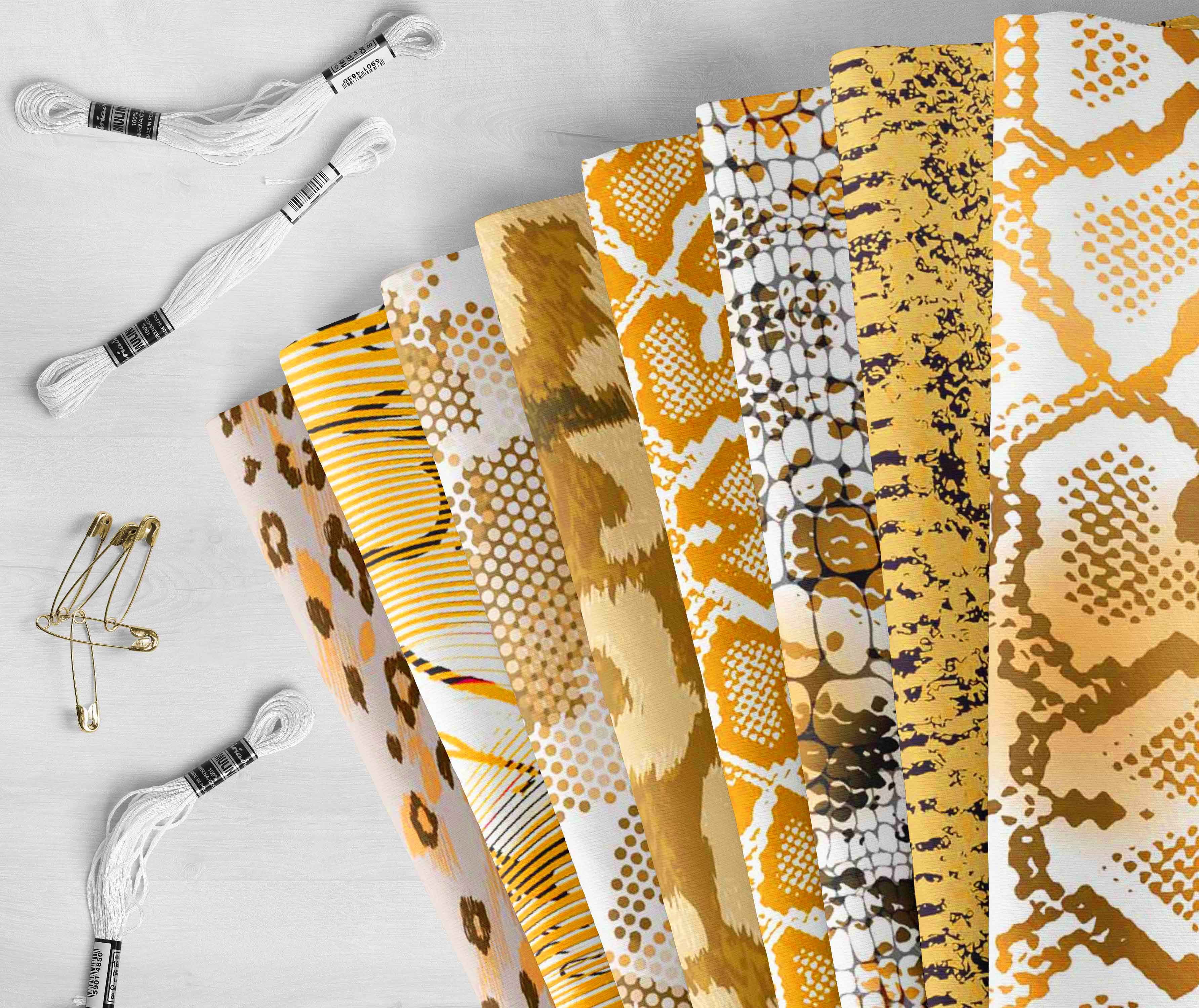 Soimoi 8 Pc Fat Quarter Bundle -Animal SkinPrint 18"x 22"DIY Patchwork-100% CottonPre-Cut Quilting Fabric (Yellow)