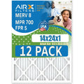 14x24x1 Air Filter MERV 8 Rating, 12 Pack of Furnace Filters Comparable to MPR 700 & FPR 5 - Made in USA by AIRX FILTERS WICKED CLEAN AIR.
