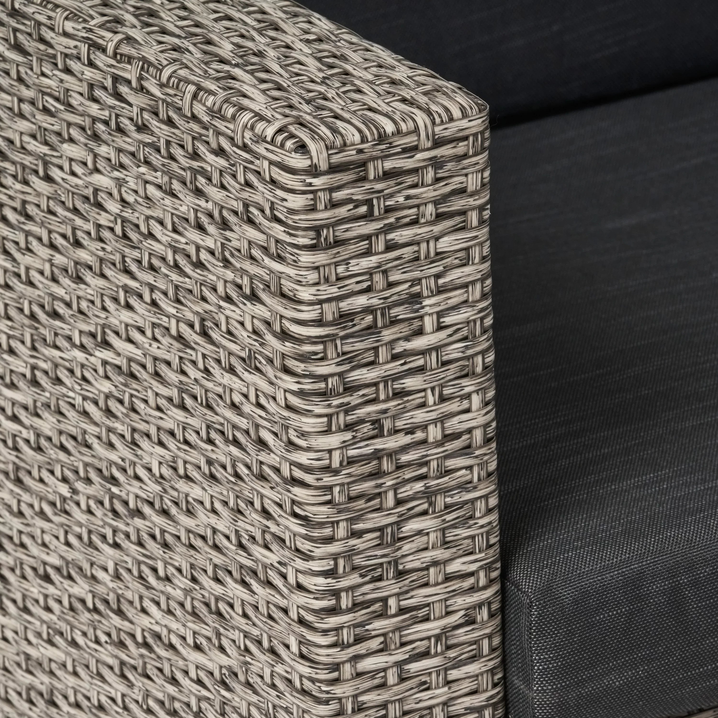 GDF Studio Venice Outdoor Wicker 4 Seater Sectional Sofa with Cushions, Mixed Black and Dark Gray
