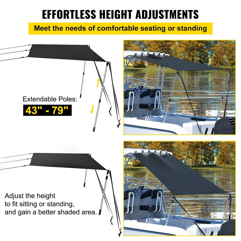 VEVOR 5'x5' UV-Proof T-Top Sun Shade Kit - 600D Polyester with Rustproof Telescopic Steel Poles, Waterproof, Easy Assembly for T-Tops & Bimini Tops