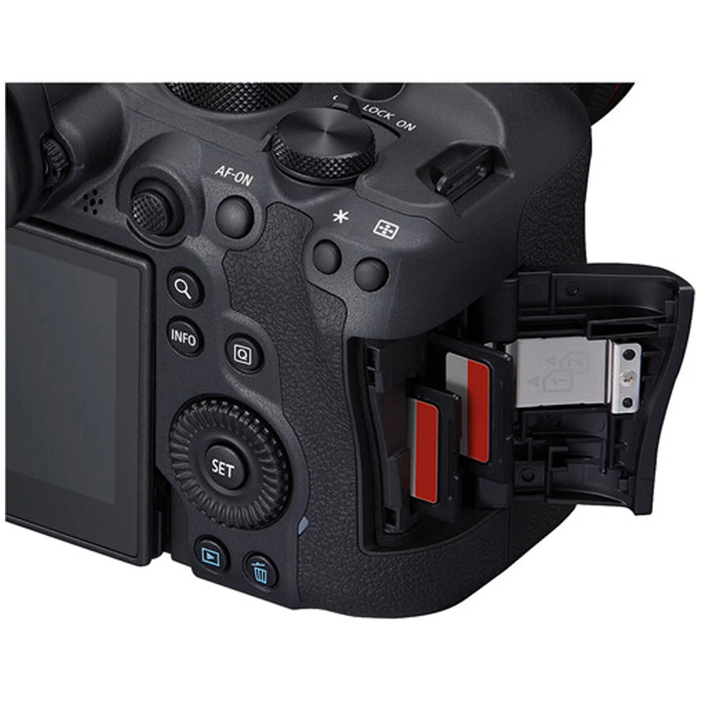EOS R6 Mark II Mirrorless Camera with  RF 24-105mm f/4 L IS USM Lens + 2pc 64GB Memory Cards + LED Video Light + Spare Battery + Case & More