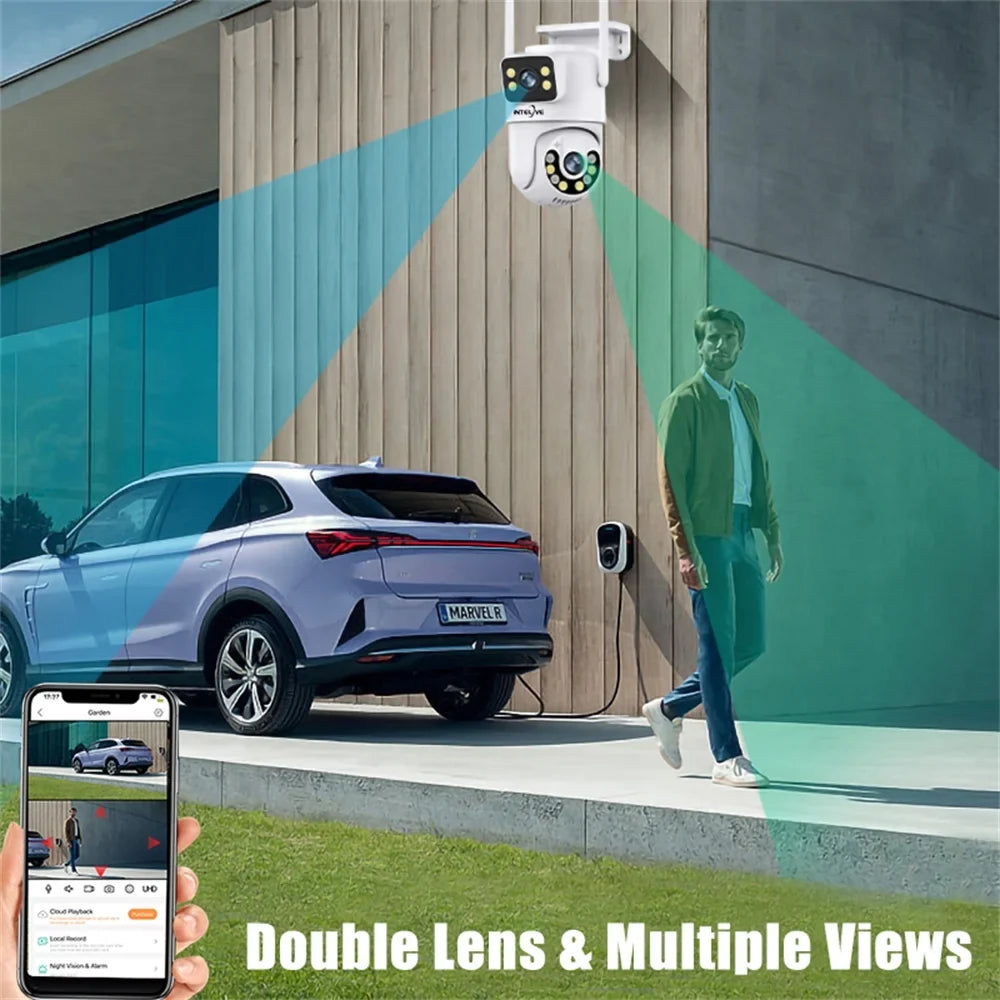 INTELIVE 4K Security Camera with Floodlight, Human Deduction Wireless Outdoor Camera, Rechargeable Powered Home Surveillance Camera with Full Color Night Vision Two Way Voice