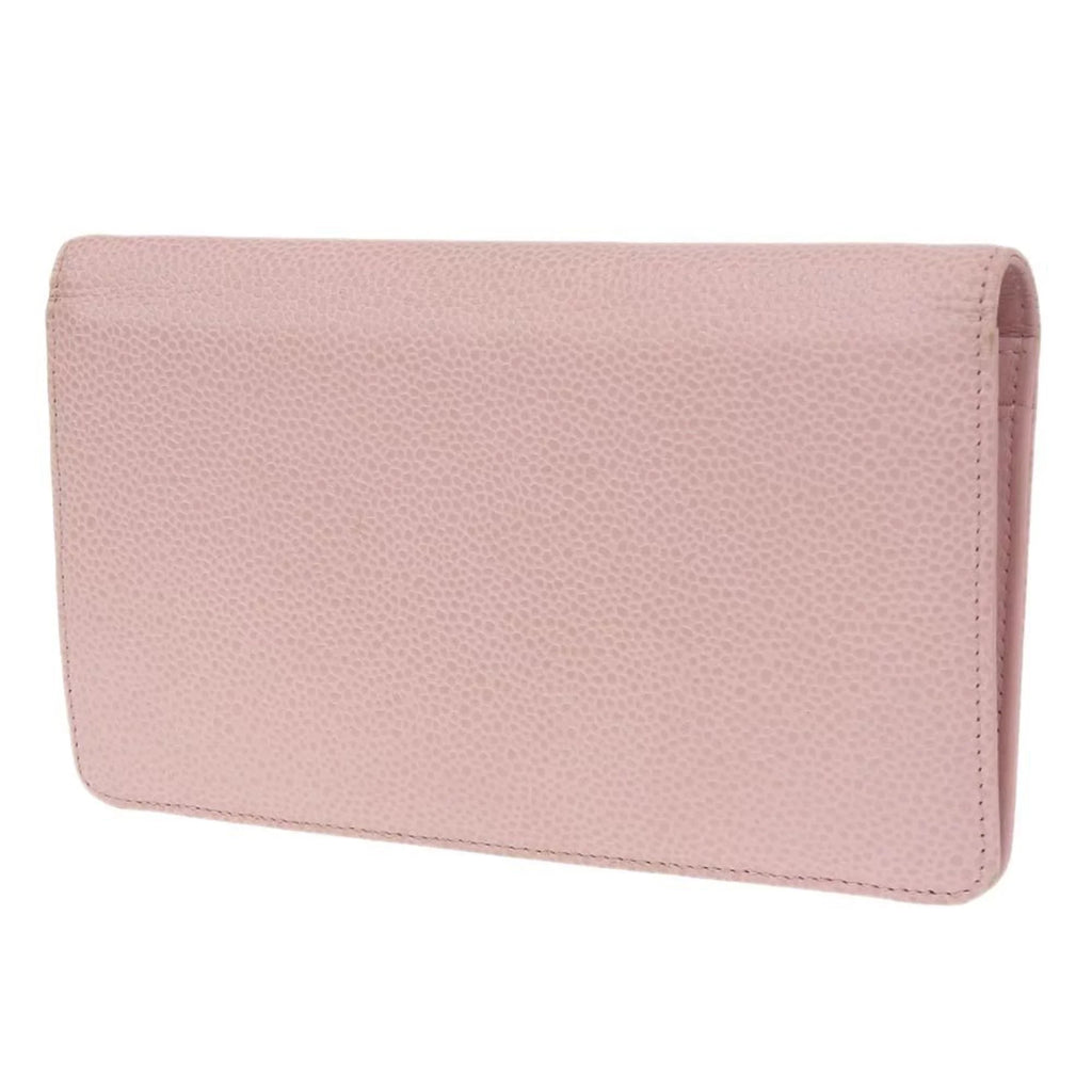 Pre-Owned Chanel CHANEL logo here mark bi-fold long wallet caviar skin pink A48651 16 model (Good)