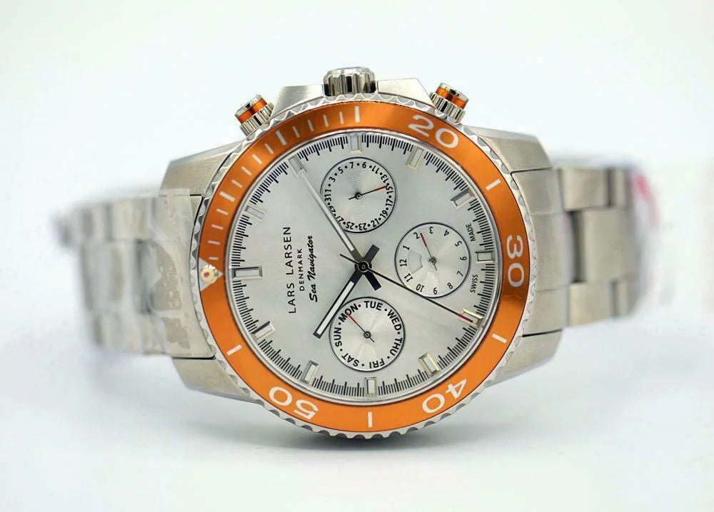 Lars Larsen 134SSOSB Sea Navigator Steel Orange Bezel Steel 46mm Men's Watch