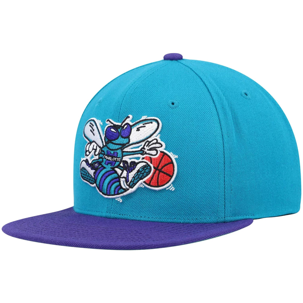 Men's Mitchell & Ness Teal/Purple Charlotte Hornets Hardwood Classics Team Two-Tone 2.0 Snapback Hat - OSFA