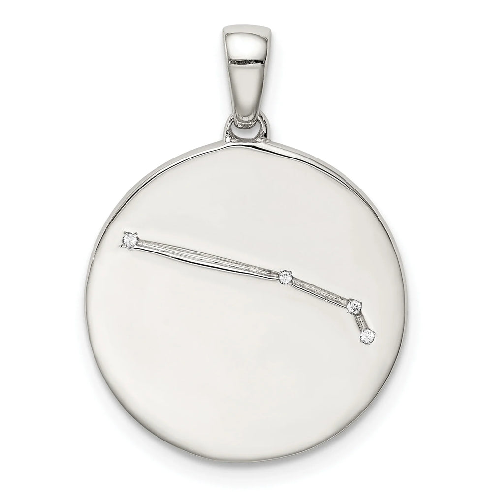 Sterling Silver Rhodium-pLatitudeed & CZ Aries Zodiac Pendant QQC9730