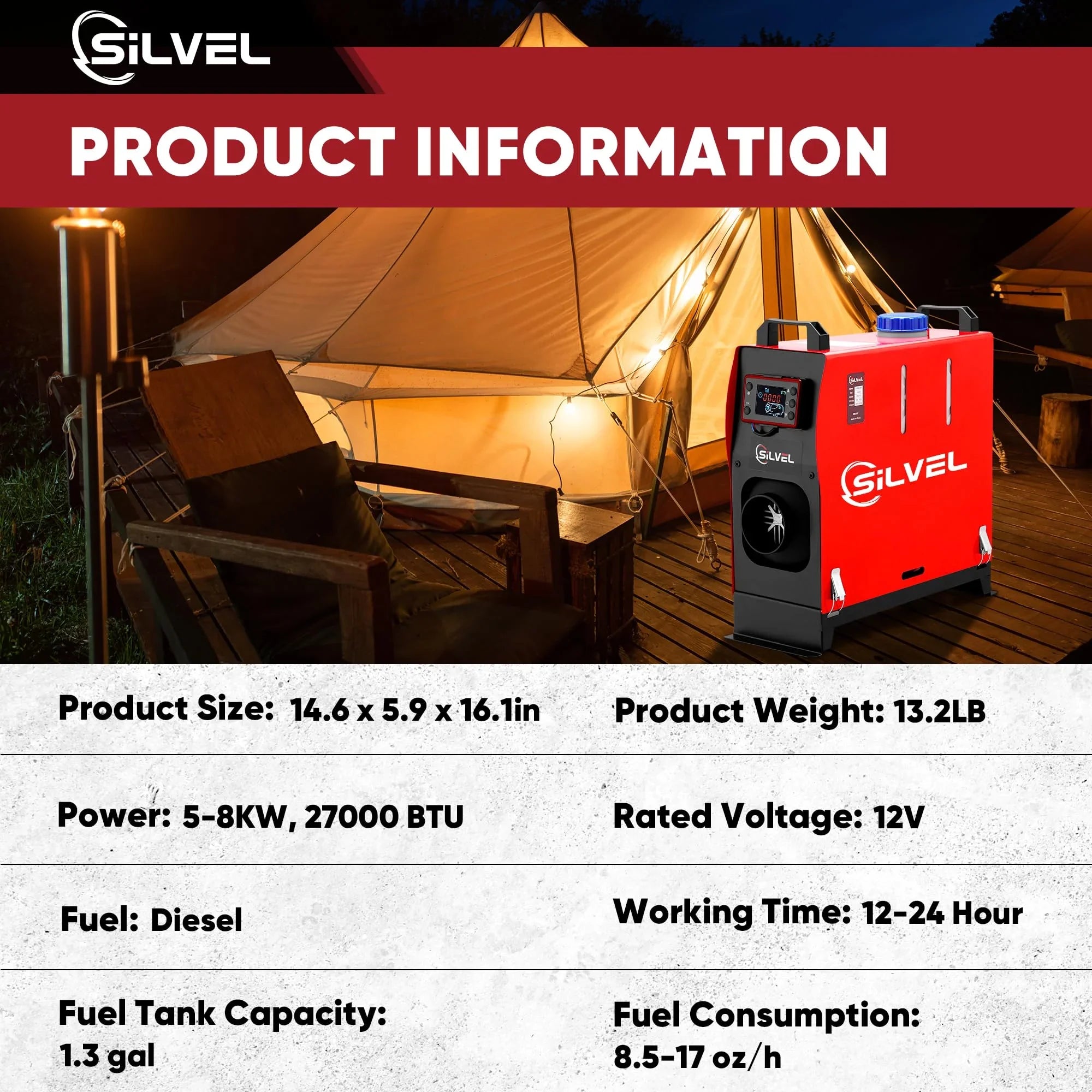 12V 8KW Diesel Heater, All-in-One Diesel Air Heater, Portable Diesel Heater with LCD Monitor & Remote Control, Fast Heating for Tent, Car, RV, Truck, Camper, Trailer, Motorhome