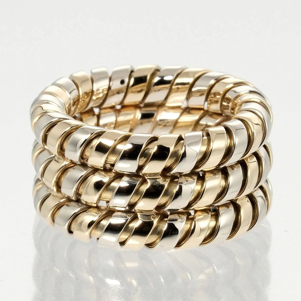 Pre-Owned Bulgari BVLGARI Tubogas 3-row No. 9 Ring 14.53g K18 YG WG Yellow Gold White (Good)
