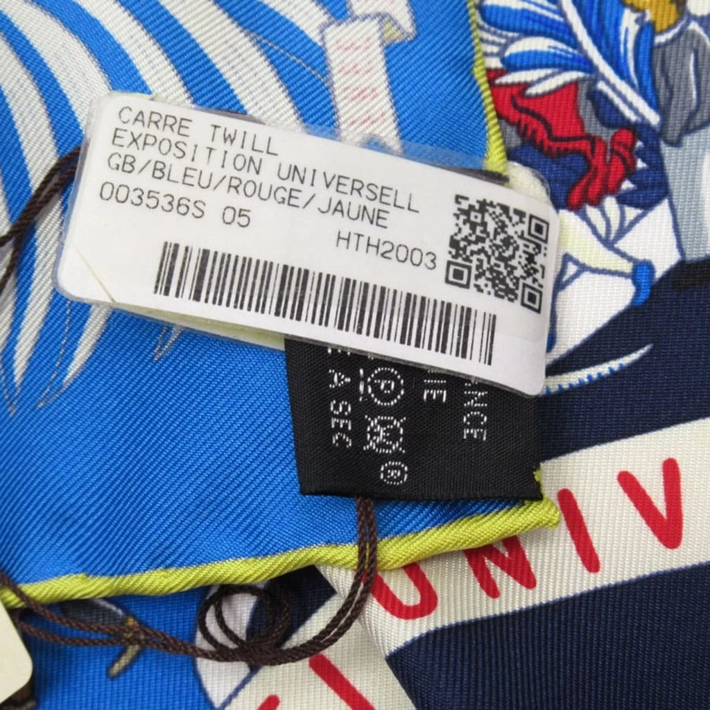 Pre-Owned Hermes HERMES Scarf Carre 90 EXPOSITION UNIVERSELL World Exposition Blue Series 100% Silk (Like New)