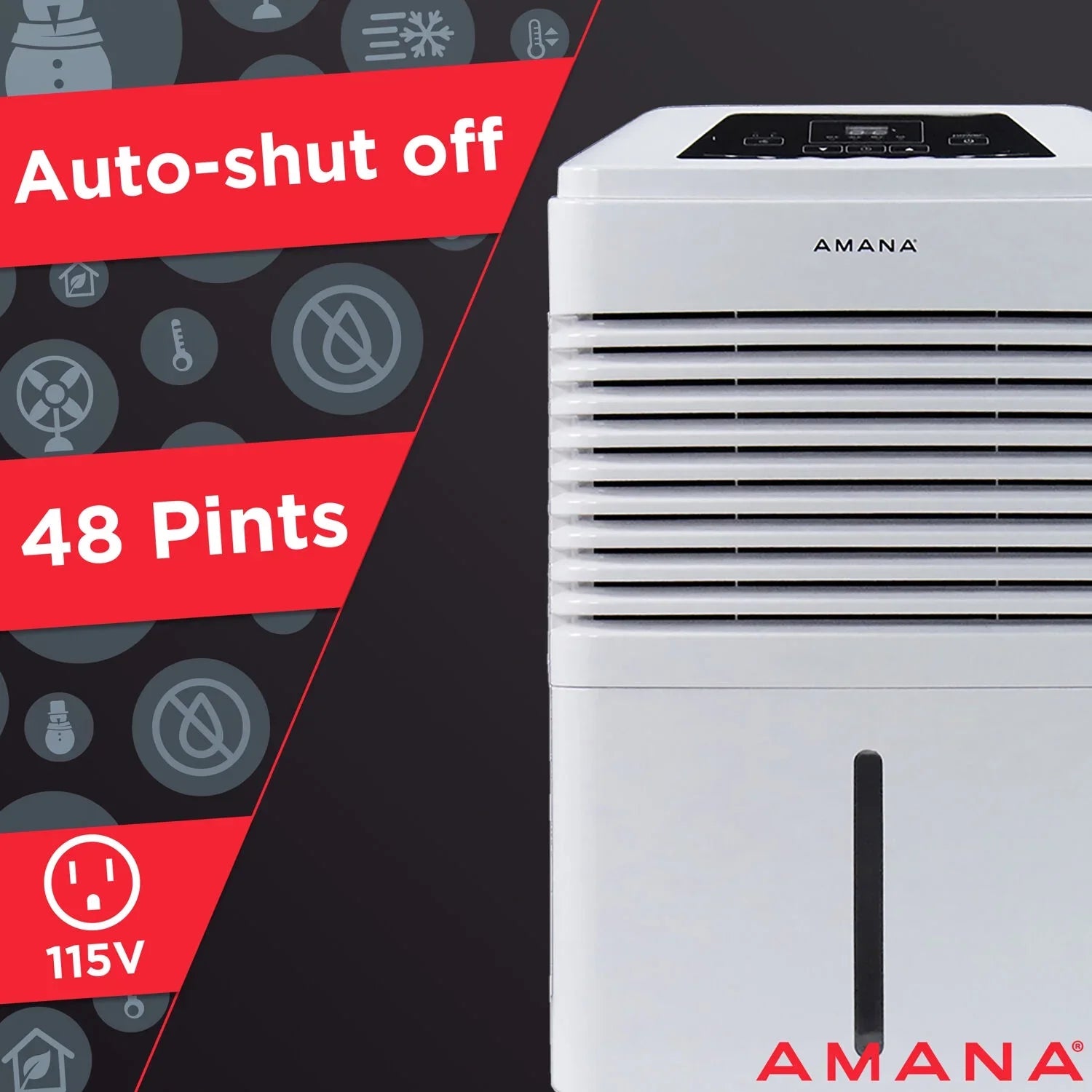 Restored Amana 48 Pt 1,800 Sq Ft Dehumidifier in White - Adjustable Humidistat, Automatic Shut-off (Refurbished)