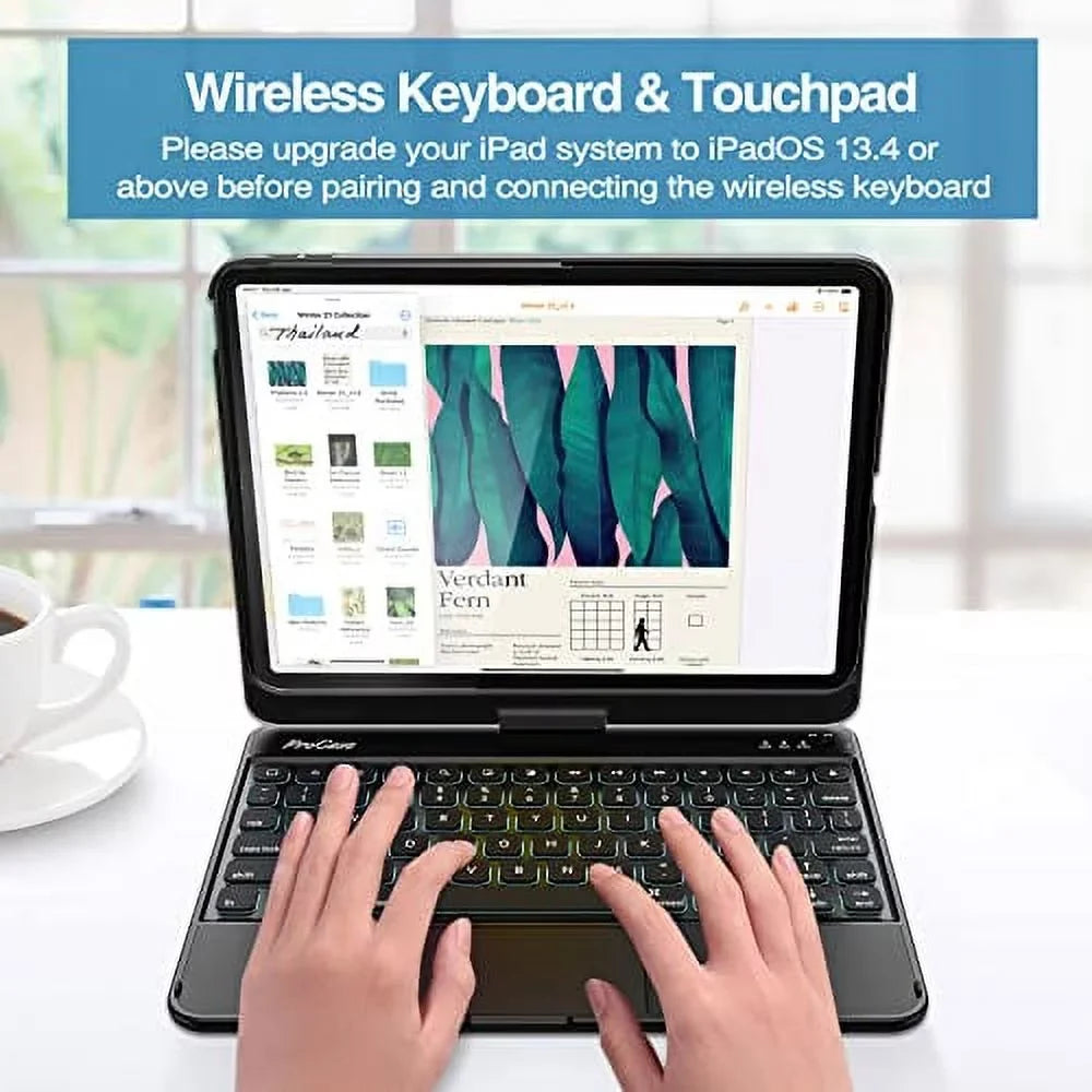 ProCase for iPad 10th Generation Keyboard Case with Multi-Touch Trackpad, 360 Degree Rotation 7 Color Backlit Touchpad Keyboard Case for 10th Gen 10.9 inch iPad 2022 –Black