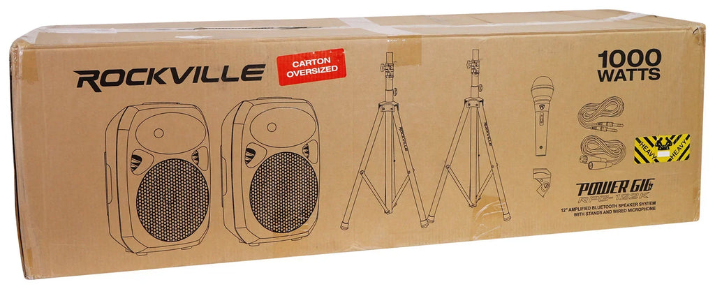 Rockville RPG122K 12" Portable PA System 2 Powered Speakers Bluetooth+Mic+Stands