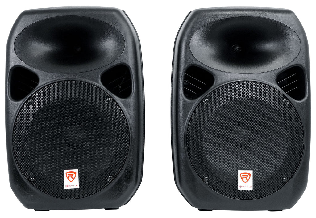 Rockville RPG122K 12" Portable PA System 2 Powered Speakers Bluetooth+Mic+Stands