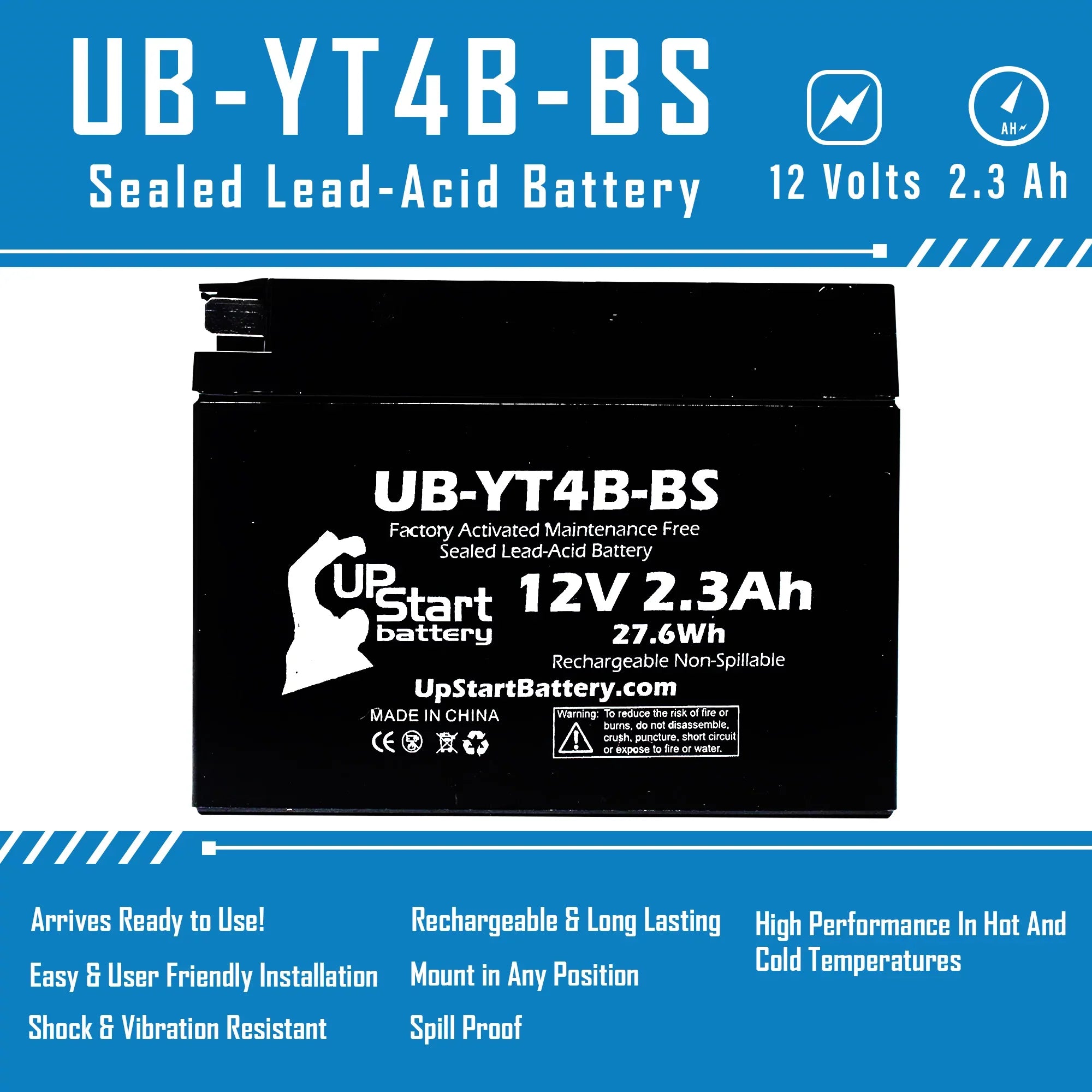3 Pack - YT4B-BS Battery Replacement for (2.3Ah, 12v, Sealed) Factory Activated, Maintenance Free Battery - Compatible with 2015 Yamaha SR400, 2008 Suzuki DR-Z70, 2009 Suzuki DR-Z70