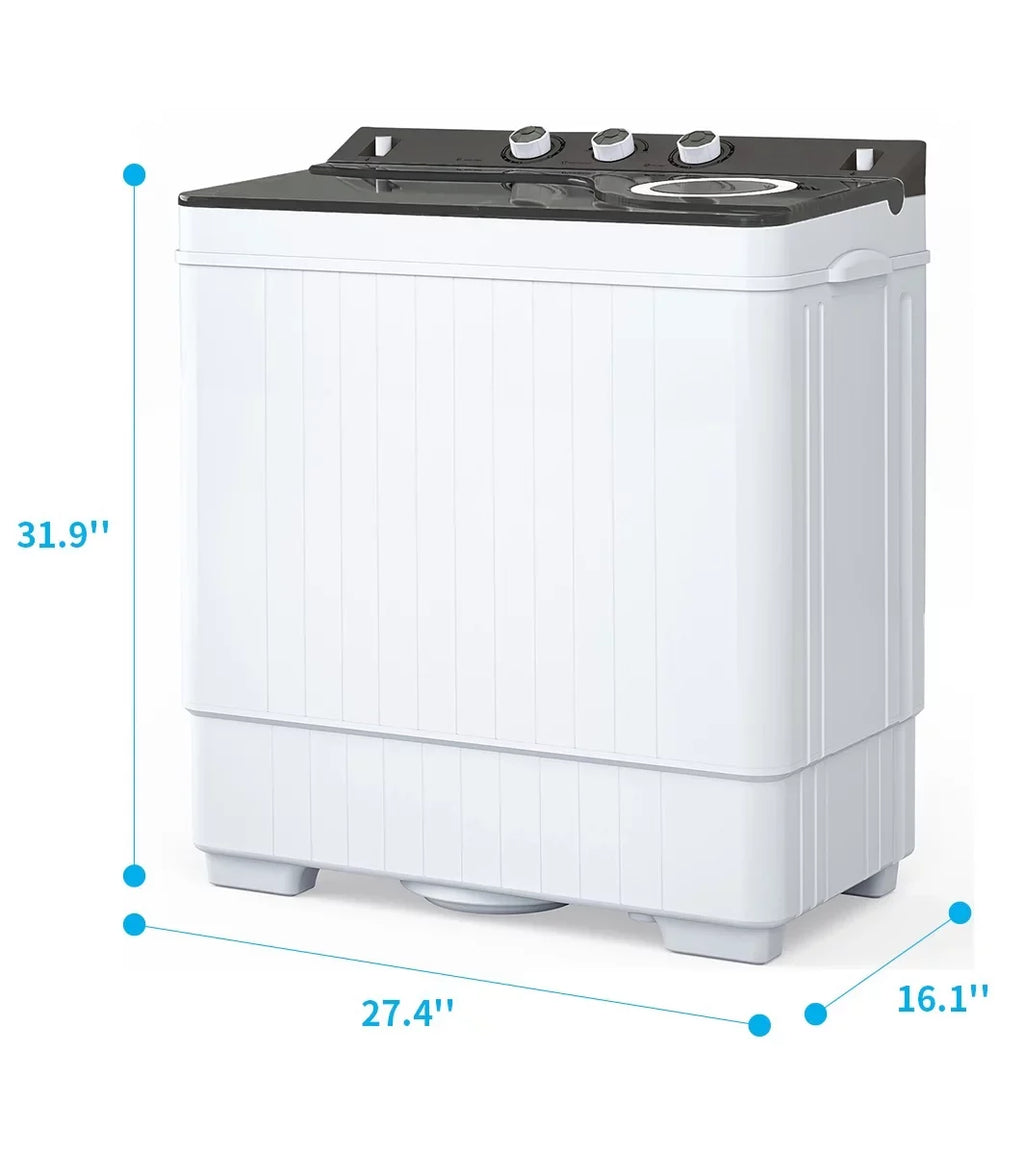 BMTBUY Twin Tub with Built-in Drain Pump XPB65-2288S 26Lbs Semi-automatic Twin Tube Washing Machine for Apartment, Dorms, RVs, Camping and More, White & Grey