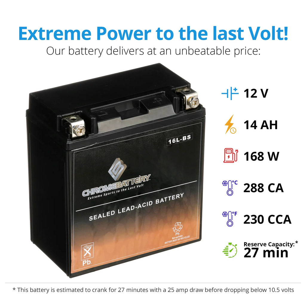 Chrome Battery YTX16L-BS (16L-BS 12 Volt,14 Ah, 230 CCA) Jet Ski Battery for Yamaha Wave Runner 2002