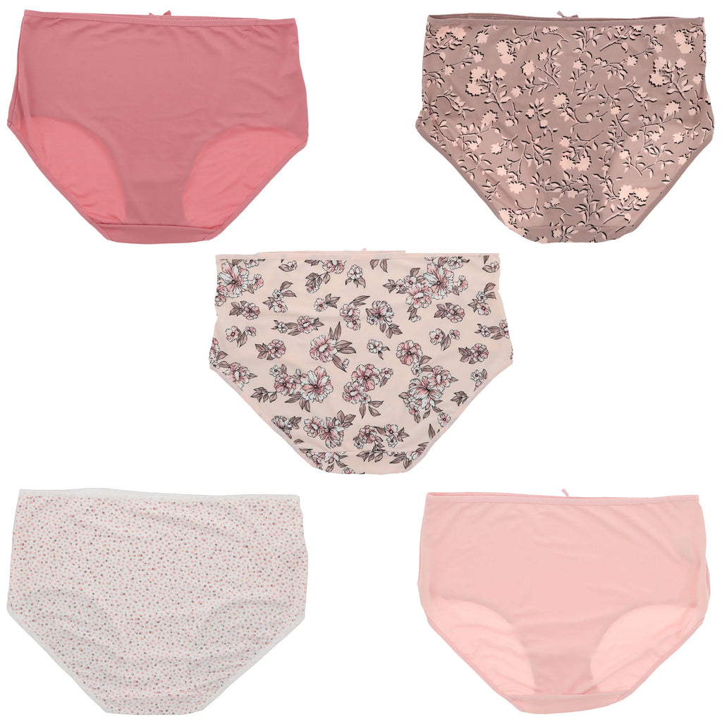 Delta Burke Intimates Women's Plus Size Sexy Classic High Rise Brief Panties (5Pr) (X-Large, Pink Floral Dots)