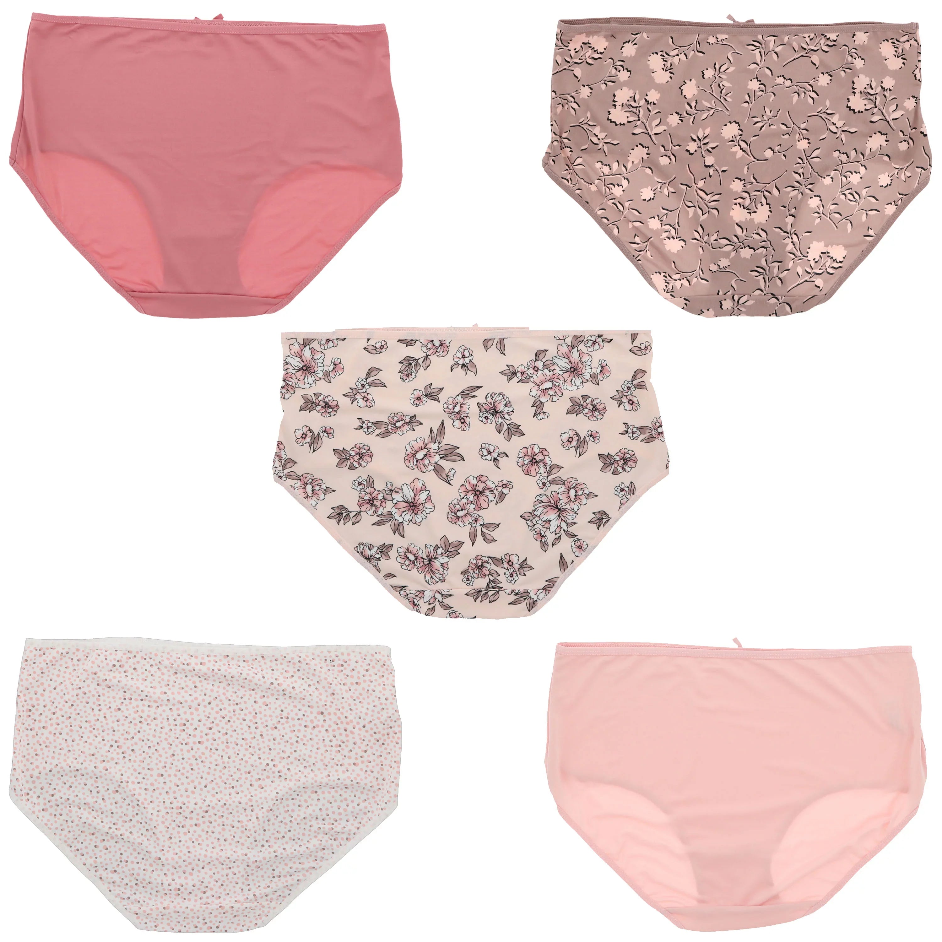 Delta Burke Intimates Women's Plus Size Sexy Classic High Rise Brief Panties (5Pr) (X-Large, Pink Floral Dots)