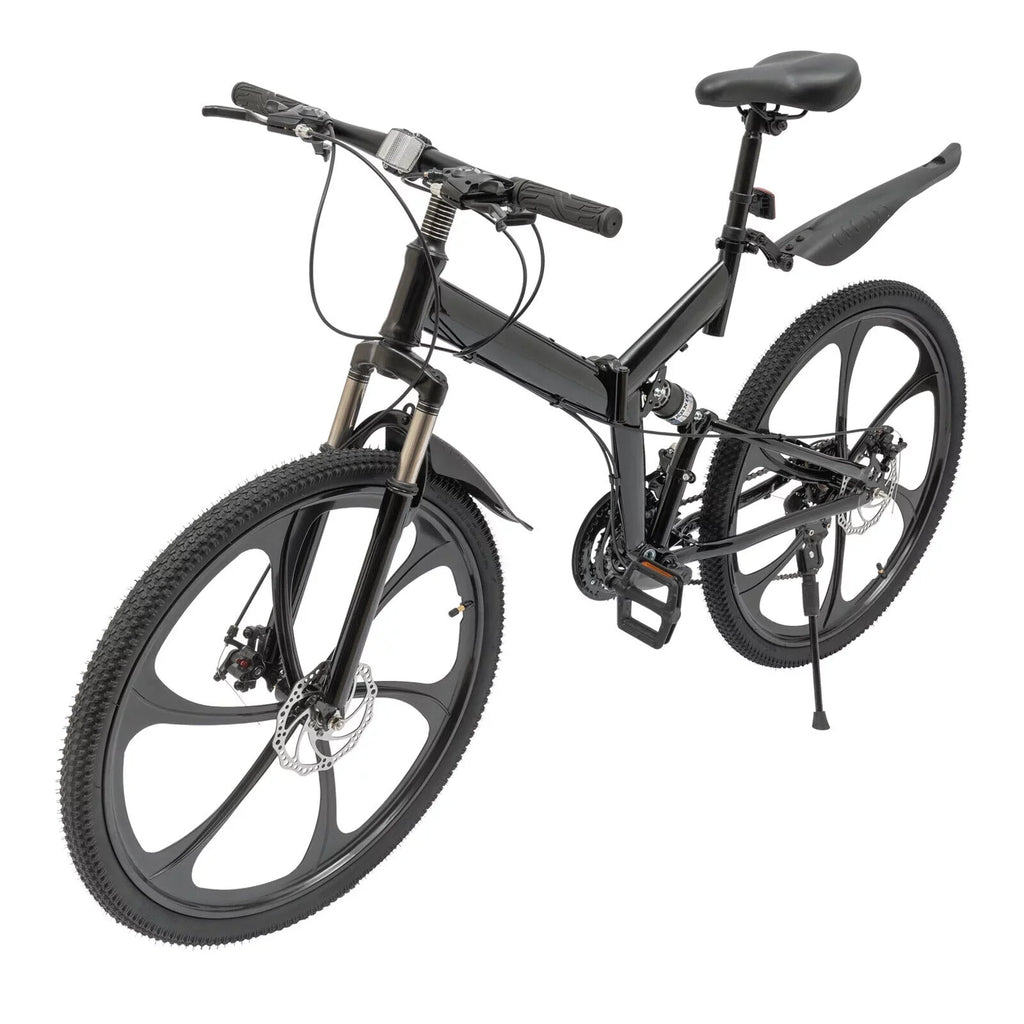 Miumaeov 26" Black Adult Folding Bike 21-Speed Shifter Folding City Bike Light Weight Carbon Steel Camping Bicycle Max Loading 150kg/330lbs