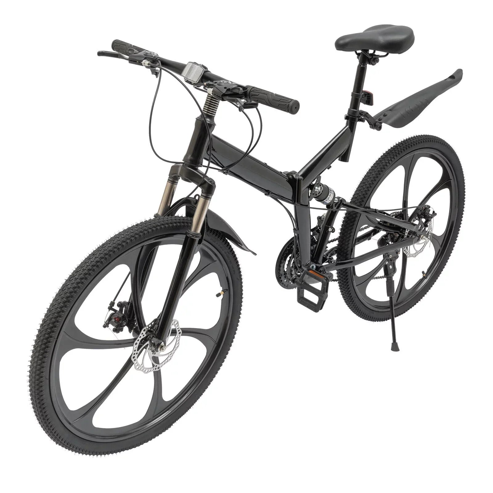 Miumaeov 26" Black Adult Folding Bike 21-Speed Shifter Folding City Bike Light Weight Carbon Steel Camping Bicycle Max Loading 150kg/330lbs