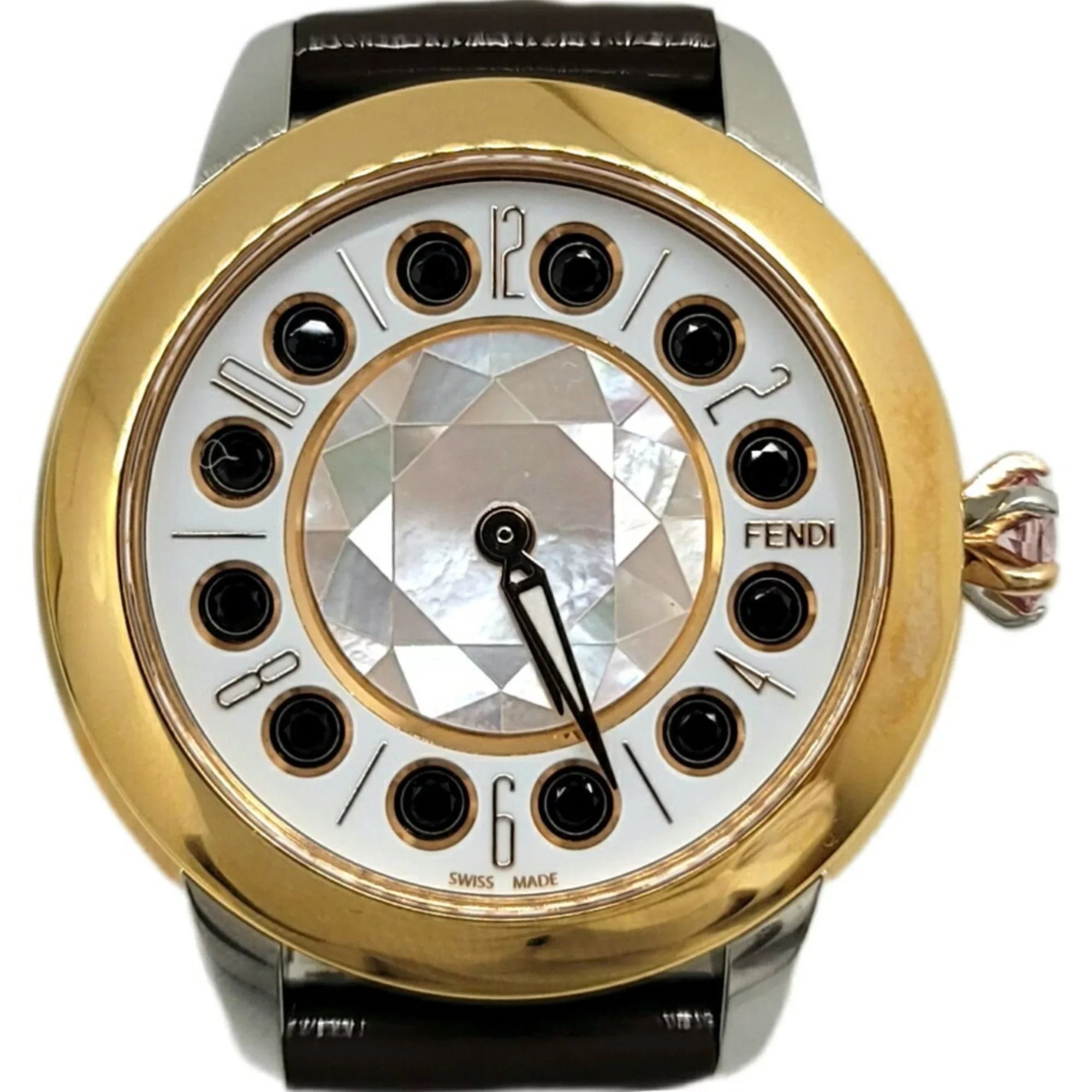 Pre-Owned FENDI Fendi Eye Shine Enamel Belt SS 3 Colors Quartz Brown Watch Clock Fashionable Shell Black Spinel Topaz Women's (Like New)