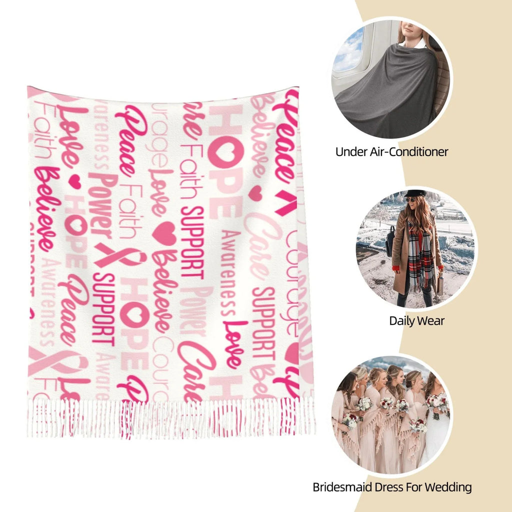 Bingfone Soft Cashmere Feel Scarf For Women Elegant Art Print Winter Warm Scarves Large Shawl Wrap Gifts- Breast Cancer Pink Ribbons Awareness