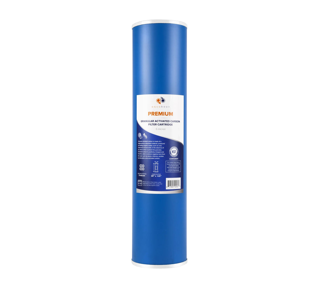 Aquaboon 5 Micron Big Blue 20" x 4.5" GAC, CTO Carbon Block & Sediment Replacement Filter Cartridges Set | 1 set, 3 packs EP20-BB, 2C-20BB, 155358-43, DGD-5005-20