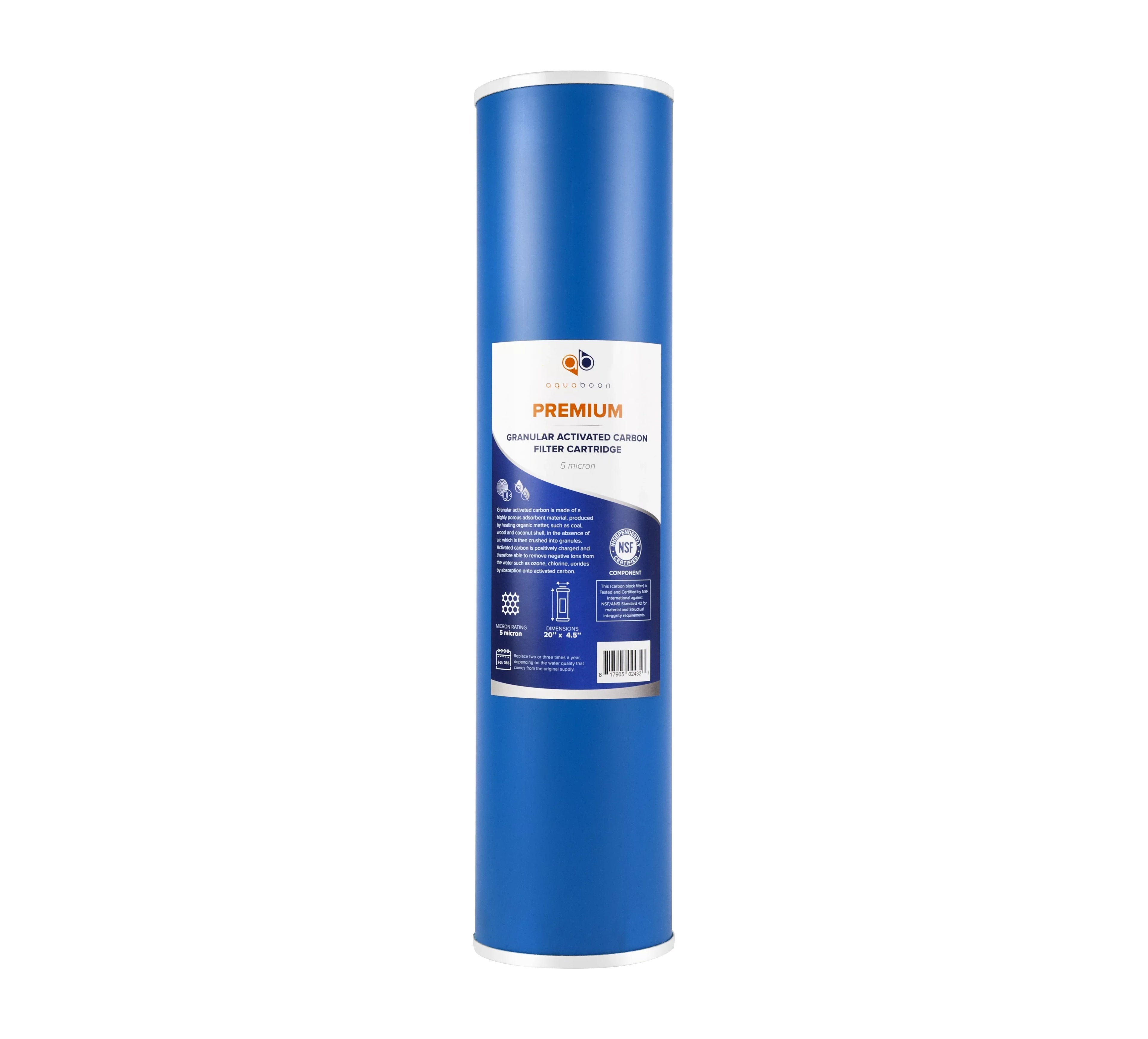 Aquaboon 5 Micron Big Blue 20" x 4.5" GAC, CTO Carbon Block & Sediment Replacement Filter Cartridges Set | 1 set, 3 packs EP20-BB, 2C-20BB, 155358-43, DGD-5005-20