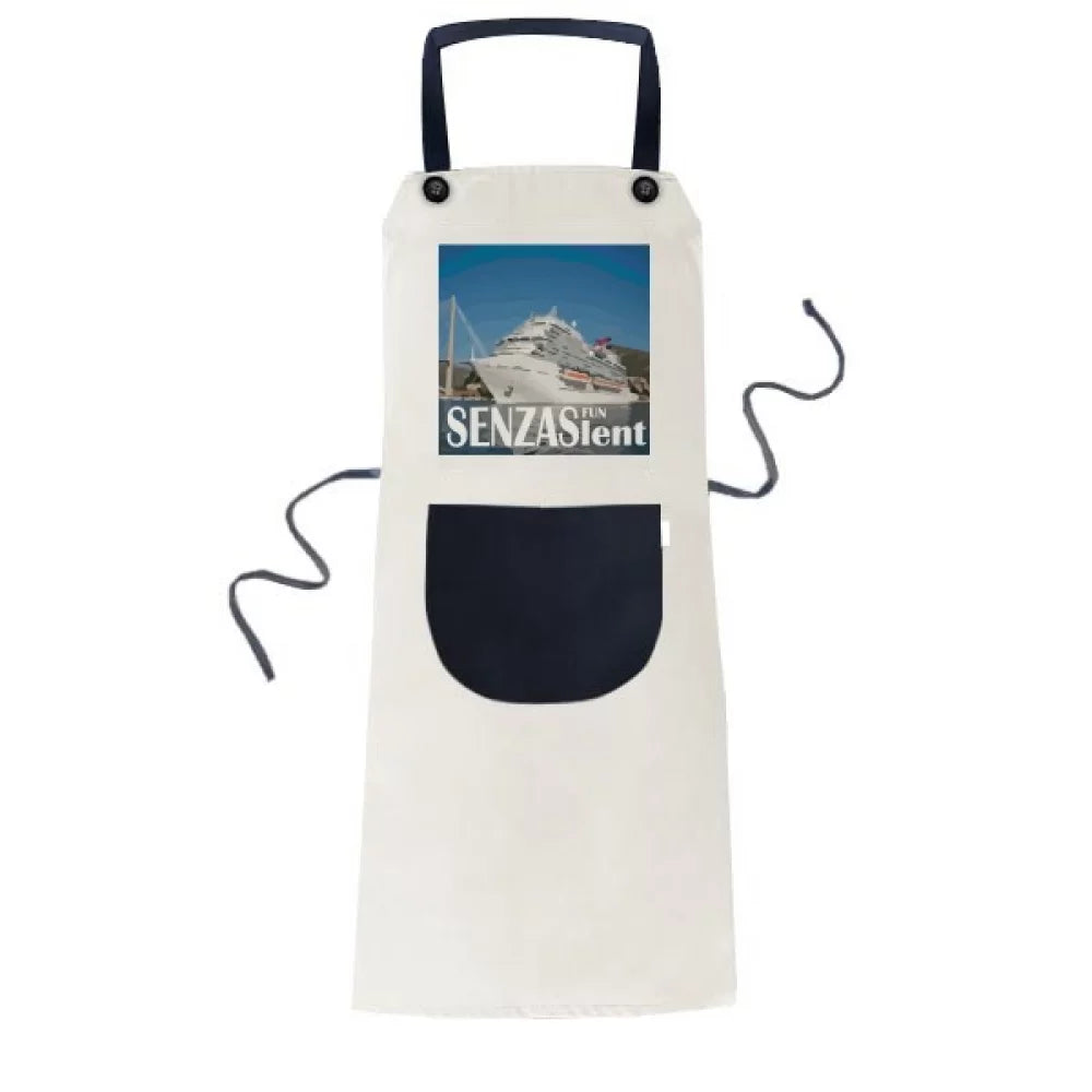 Giant Luxury Cruise Ship Poster Apron Adjustable Bib Cotton Linen BBQ Kitchen Pocket Pinafore