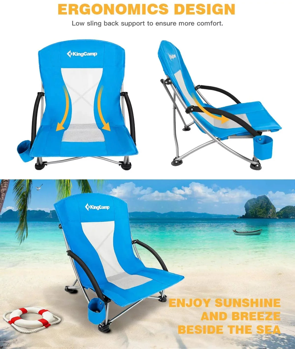 ingCamp Camping High Back Beach Chair Camping Concert Folding Chair, pack of 2
