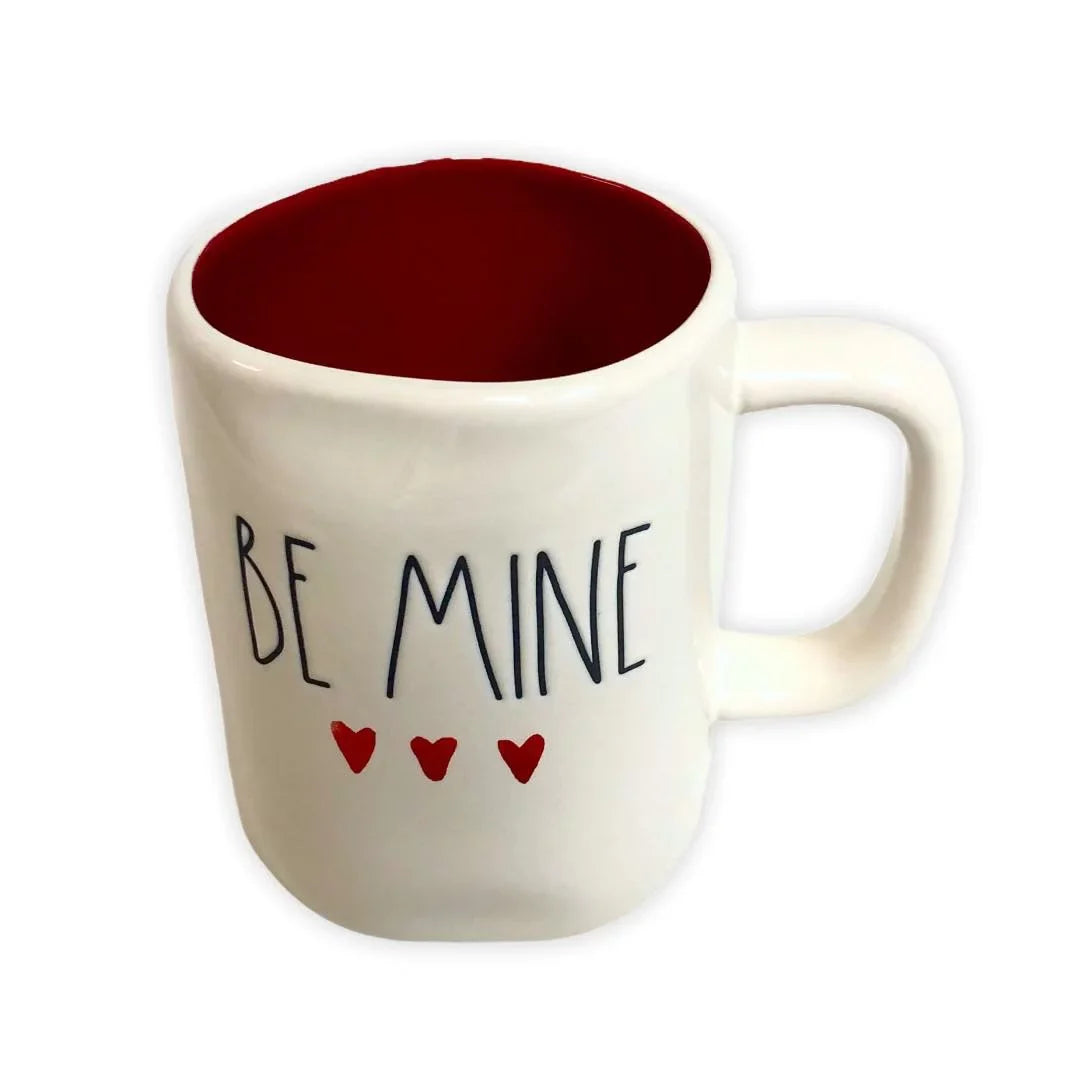 Rae Dunn By Magenta White BE MINE Ceramic Mug with Black LL Letter Interior Red Tea Mug Valentines Day Gift