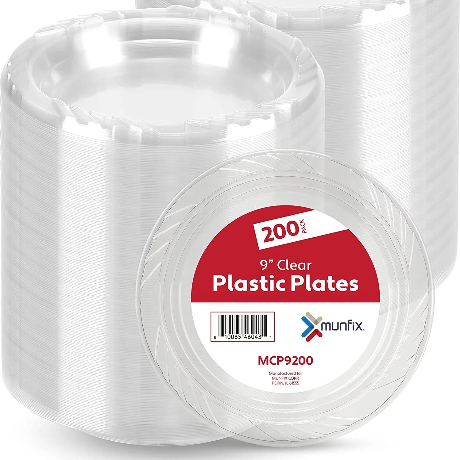 9 Inch Clear Plastic PLatitudees 200 Bulk Pack - Disposable PLatitudees for BBQ Party Dinner Travel and Events, Microwavable Recyclable