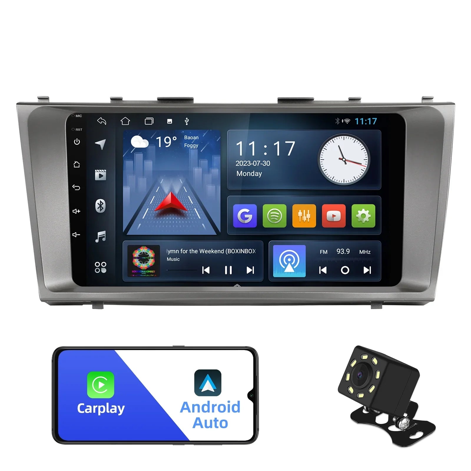 2+32G Android 10 Double Din Car Stereo for Toyota Carmy 2006-2011 with 9 Inch Touchdisplay Radio Built-in Wireless Carplay/Android Auto/GPS/Bluetooth/FM/AUX-in/Steering Wheel Control/Backup Camera