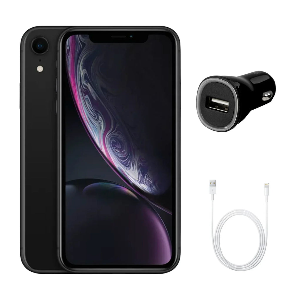 Restored  iPhone XR A1984 (Fully Unlocked) 64GB Black w/ Fast Car Charger (Refurbished)