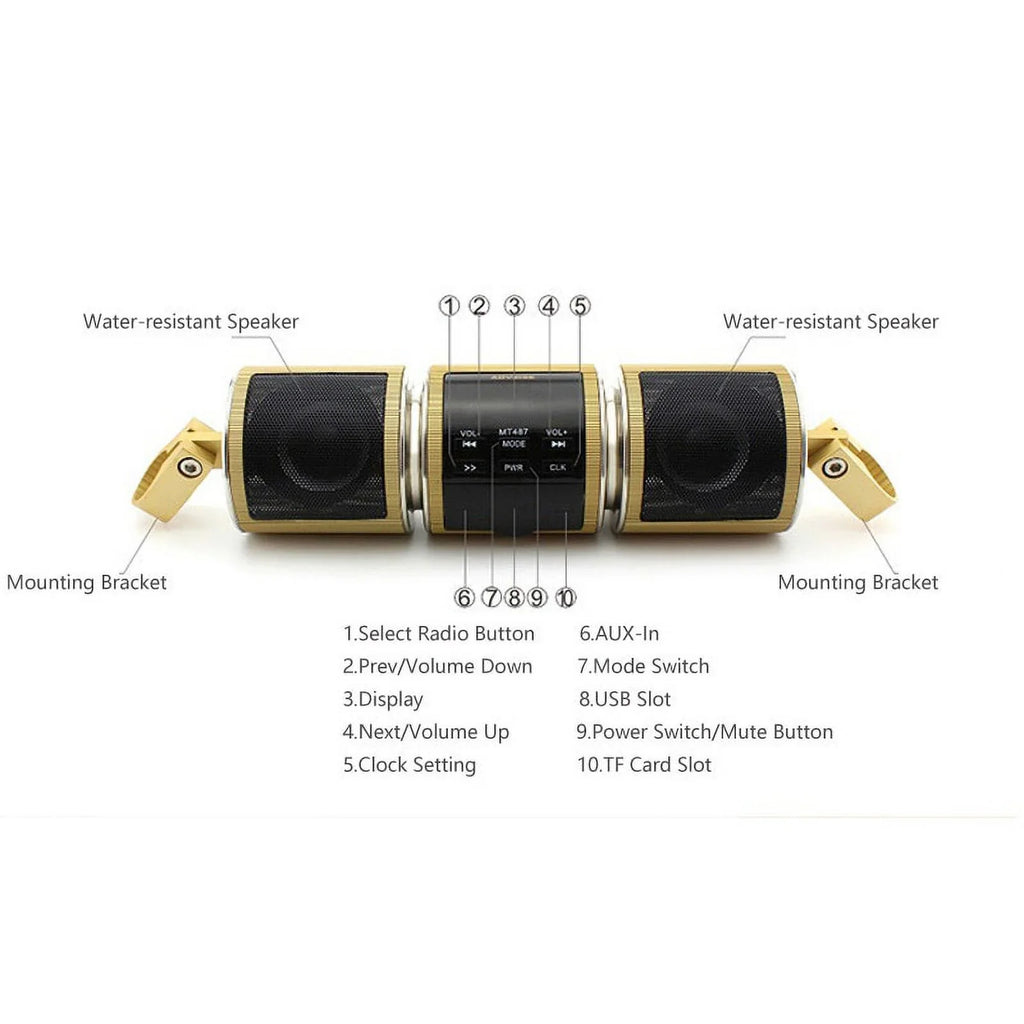 Motorcycle Bluetooth V2.1+ EDR Audio Speaker Waterproof Resistant Motorbike Stereo FM Radio USB TF Card MP3 Player