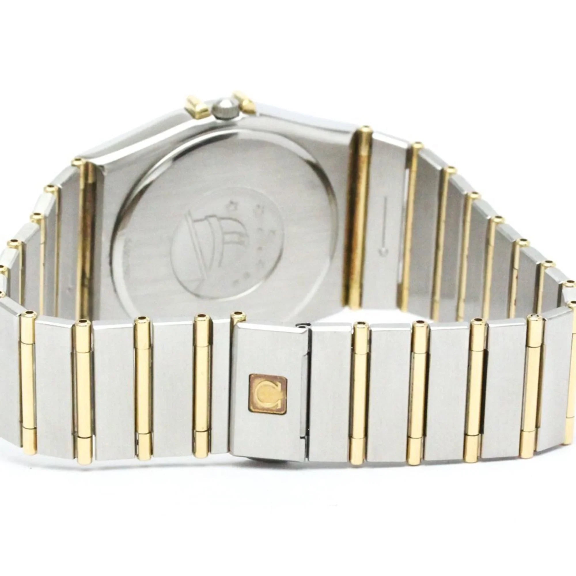 Pre-Owned Polished OMEGA ConstelLatitudeion Day Date 18K Gold Steel Watch 396.1070 BF566004 (Good)