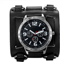 Mens Steampunk Retro Genuine Leather Replaceable Watch Military Japan Quartz Hip-hop Gothic Wide Bracelet Cuff Big Black Dial Sport Wrist Watches Costume Watch for Halloween