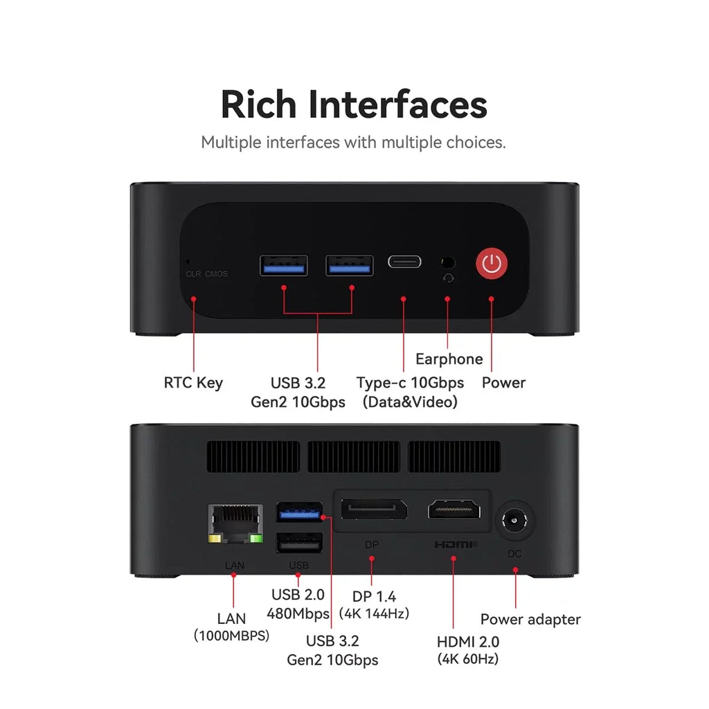 Beelink SER5 MAX Mini PC - AMD Ryzen 7 5800H, 16GB RAM, 500GB NVME SSD, 4K Triple Display, WiFi 6, Bluetooth 5.2