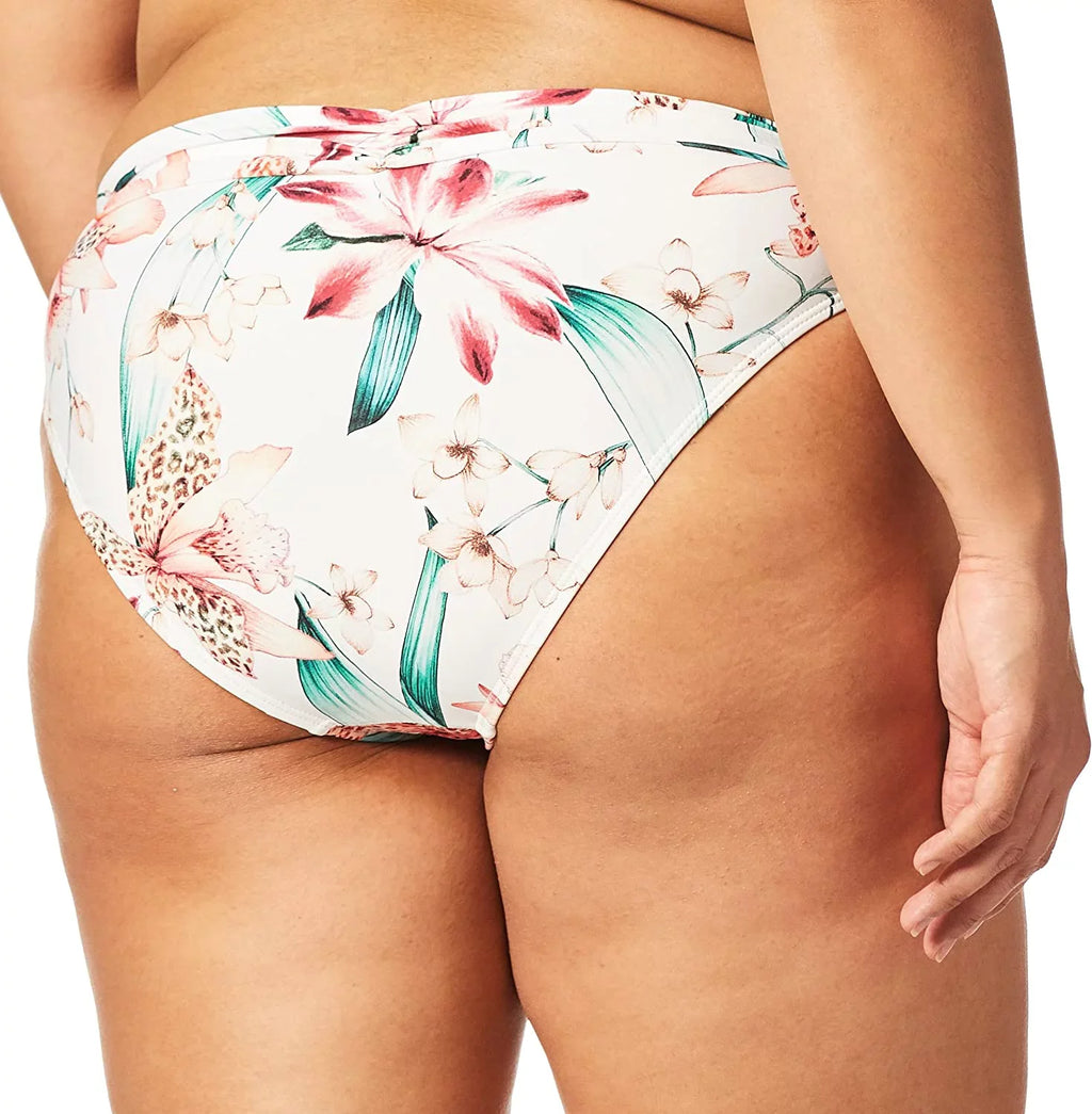 La Blanca Womens Shirred Band Hipster Bikini Swimsuit Bottom 6 White//Flyaway Orchid
