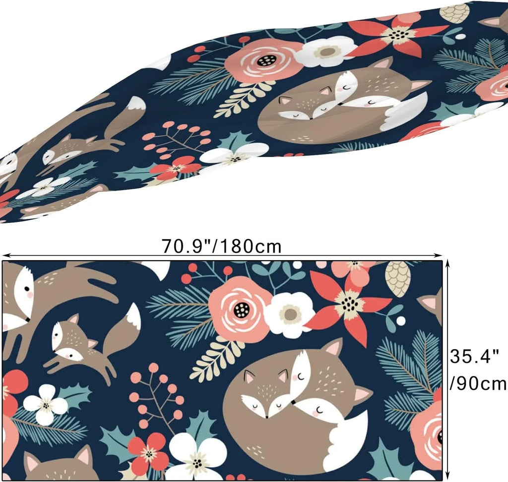 Hyjoy Cute Foxes and Flowers on Dark Blue Long Silk Neck Scarf Lightweight Shawl Wrap Scarves for Women Girls