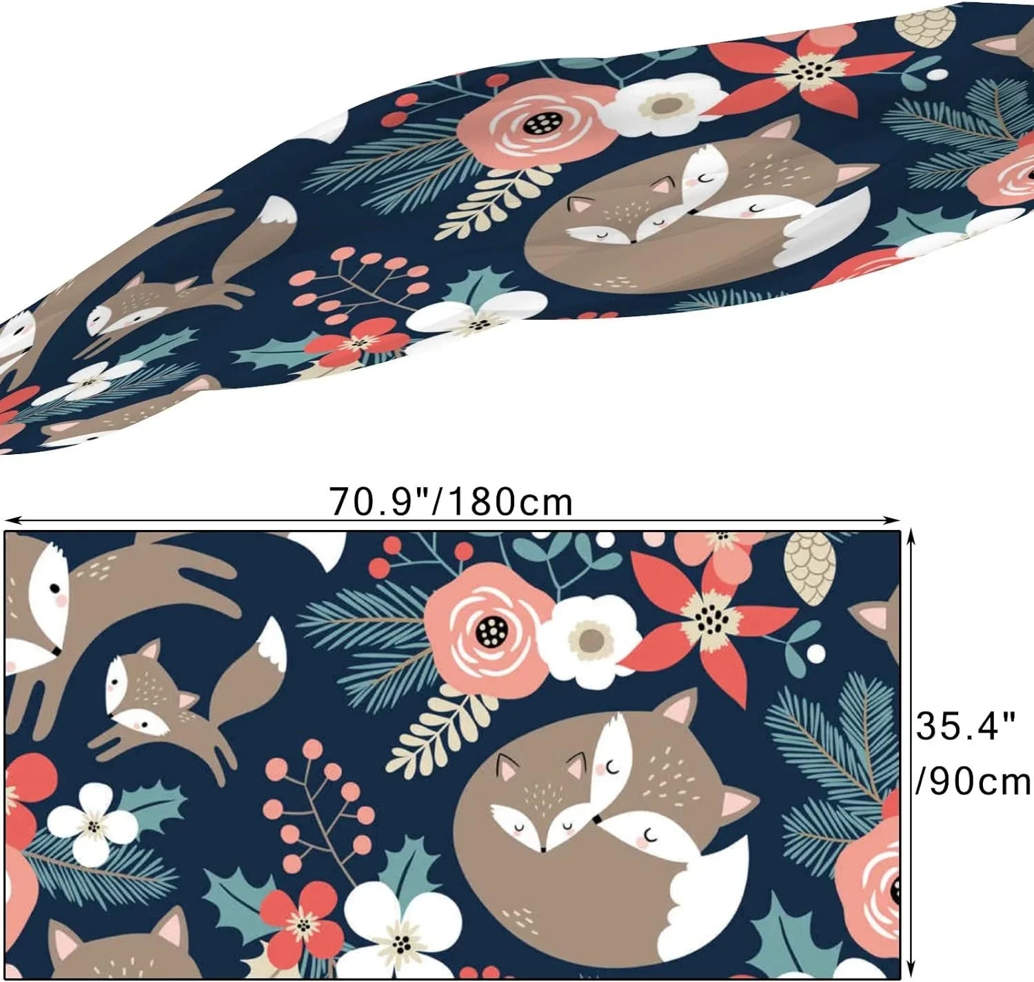 Hyjoy Cute Foxes and Flowers on Dark Blue Long Silk Neck Scarf Lightweight Shawl Wrap Scarves for Women Girls