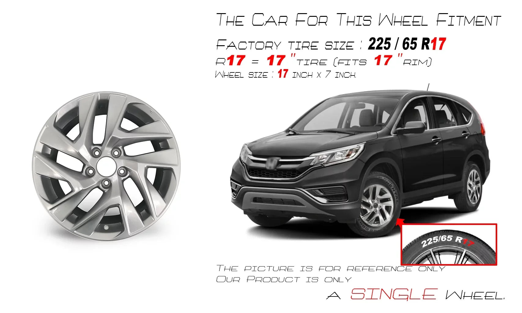 Velospinner Alloy 17" x 7" Automotive Rim Brand New Single Silver Wheel for Honda CR-V 2015, 2016 Twisted spoke OEM Quality Replacement 64069A