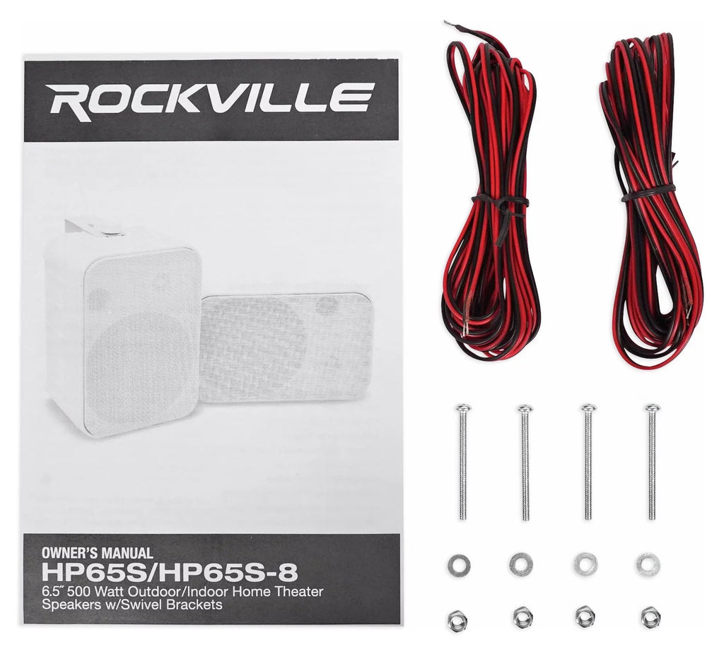 2) Rockville 65S-8 6.5" Outdoor Patio Backyard Garden Speakers+Swivel Brackets