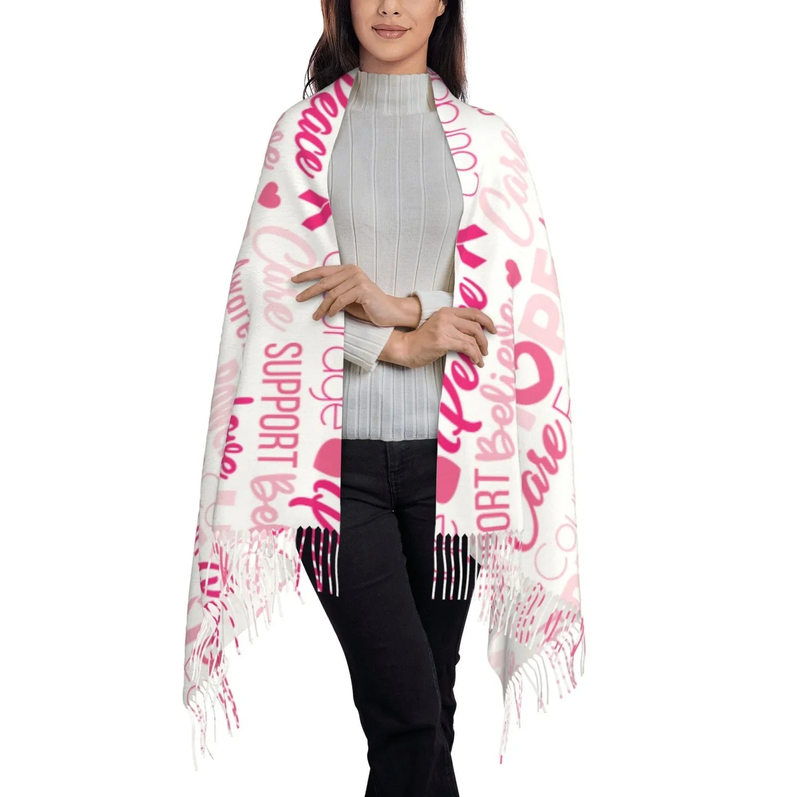 Bingfone Soft Cashmere Feel Scarf For Women Elegant Art Print Winter Warm Scarves Large Shawl Wrap Gifts- Breast Cancer Pink Ribbons Awareness