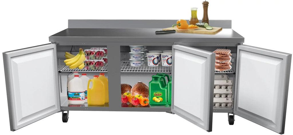 KoolMore 72 in. Commercial Three Door Worktop Refrigerator in Stainless Steel, 16.9 Cu. ft.
