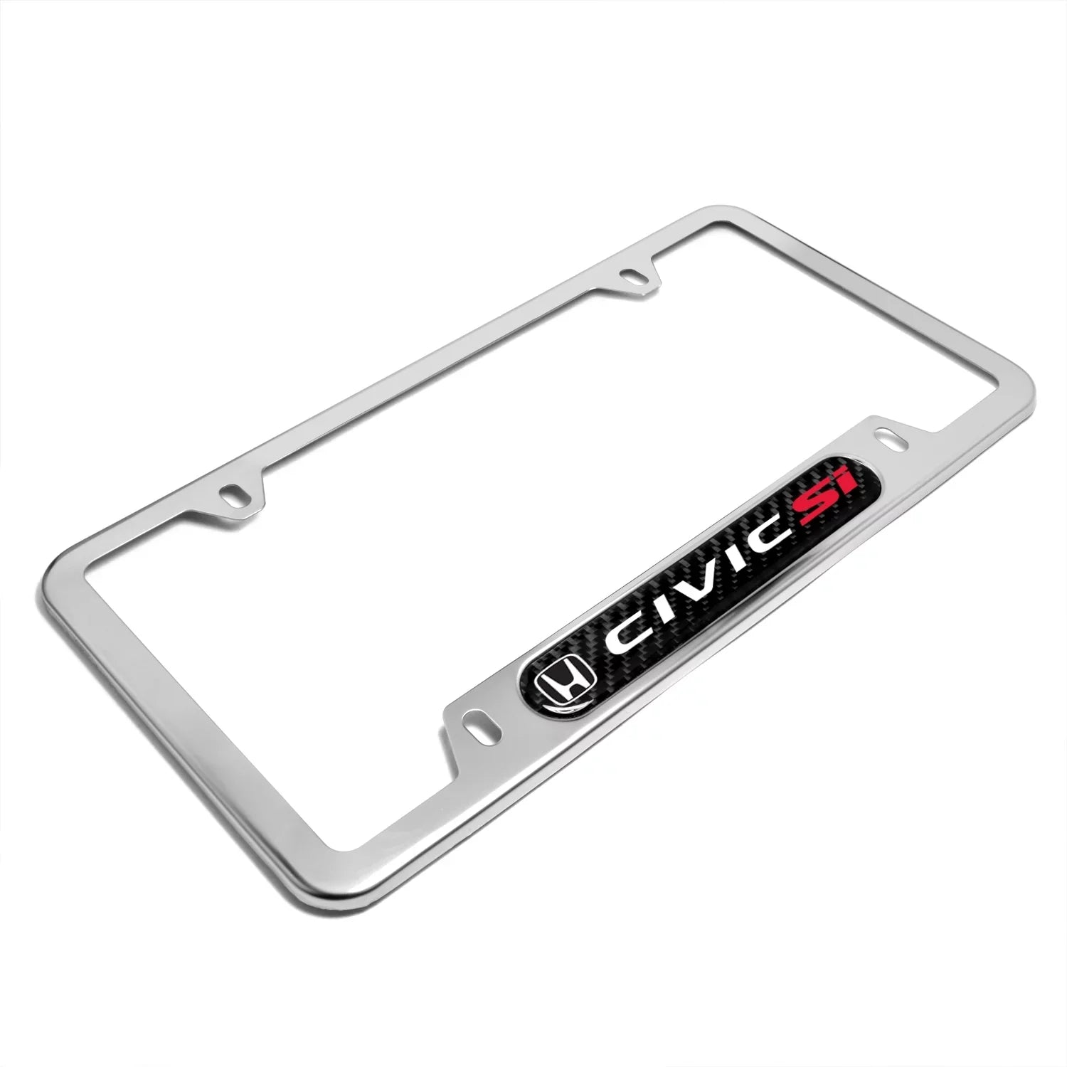 Honda Civic Si Real Carbon Fiber NamepLatitudee Chrome Stainless Steel License Frame