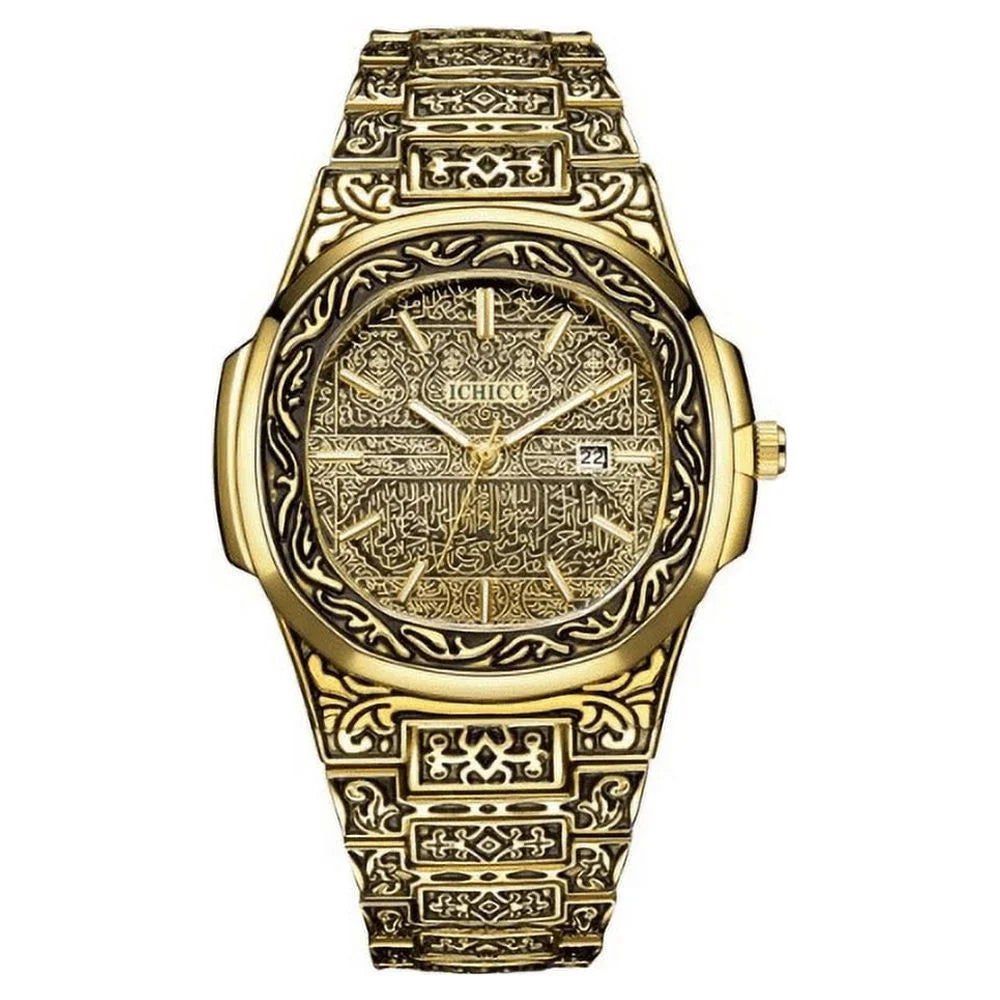 Vintage Gold Watch for Men GIFT Analogue Quartz Wrist Watches with Calendar Stainless Steel Strap