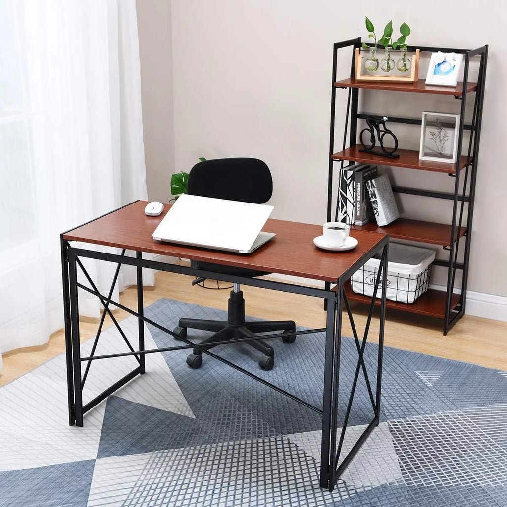 Writing Computer Desk Modern Simple Study Desk Industrial Folding Laptop Table For Home Office Notebook Desk Walnut Brown Desktop Black Frame…